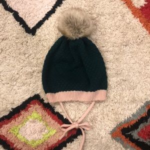 🔹5 for $25🔹Green Knit Hat w/ Pink Trim + Pompom
